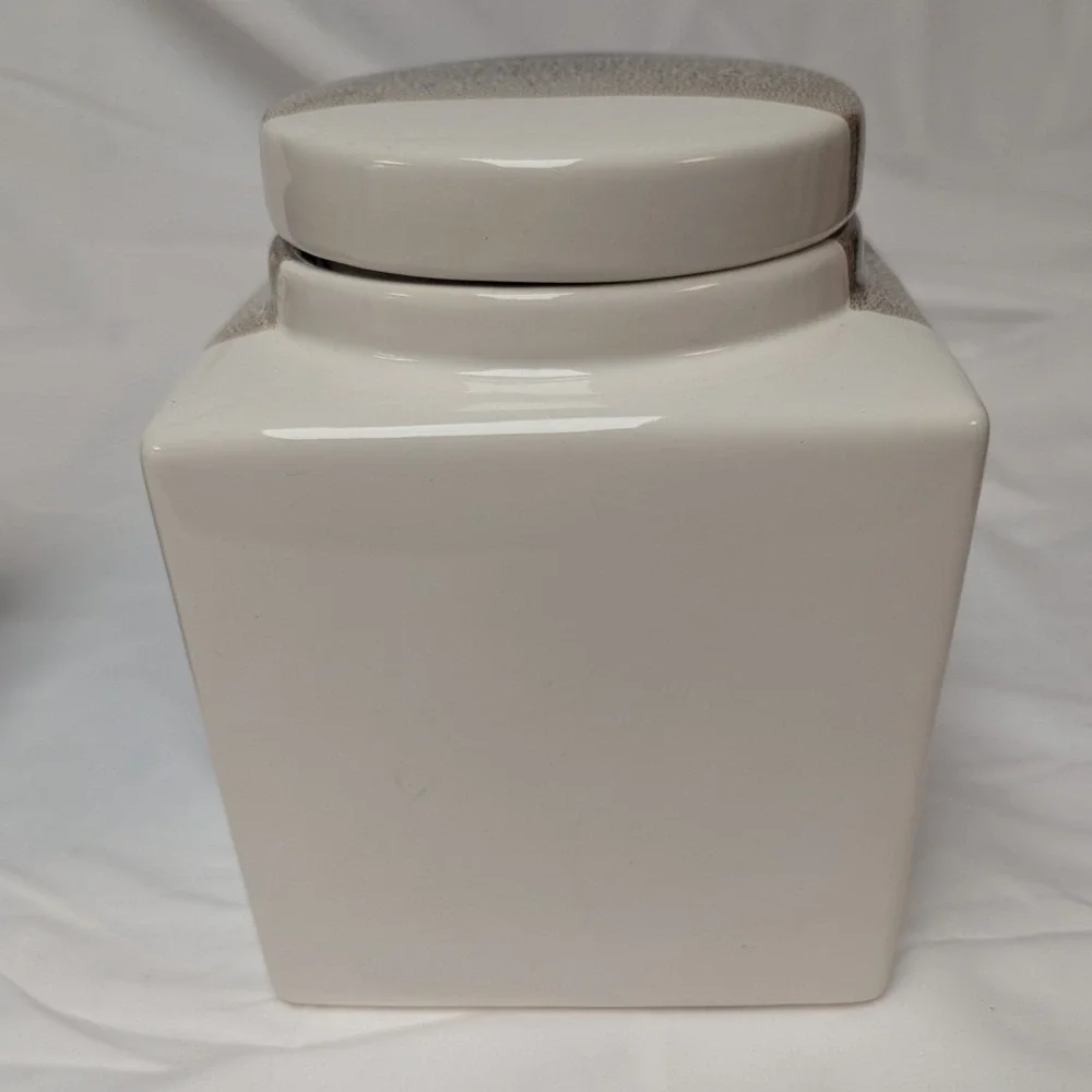 Pier 1 Canister Set Brown Tri Color Reactive‎ Glaze 2pc Stoneware Canister
